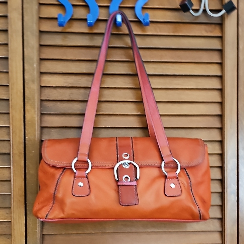 Vintage Elegant Orange genuine Leather Shoulder Bag multi compartments soft - Picture 3 of 14
